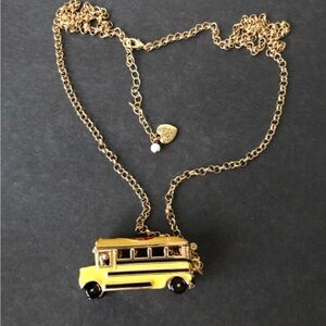 Betsey Johnson Enameled school bus long necklace jewelry NWOT